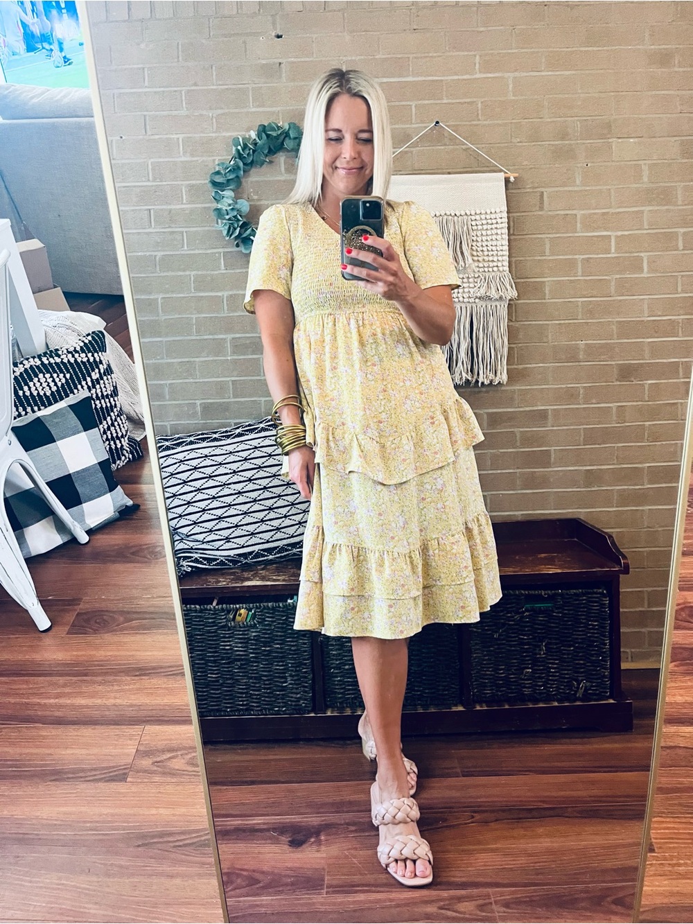 Polagram Yellow Floral Midi Dress